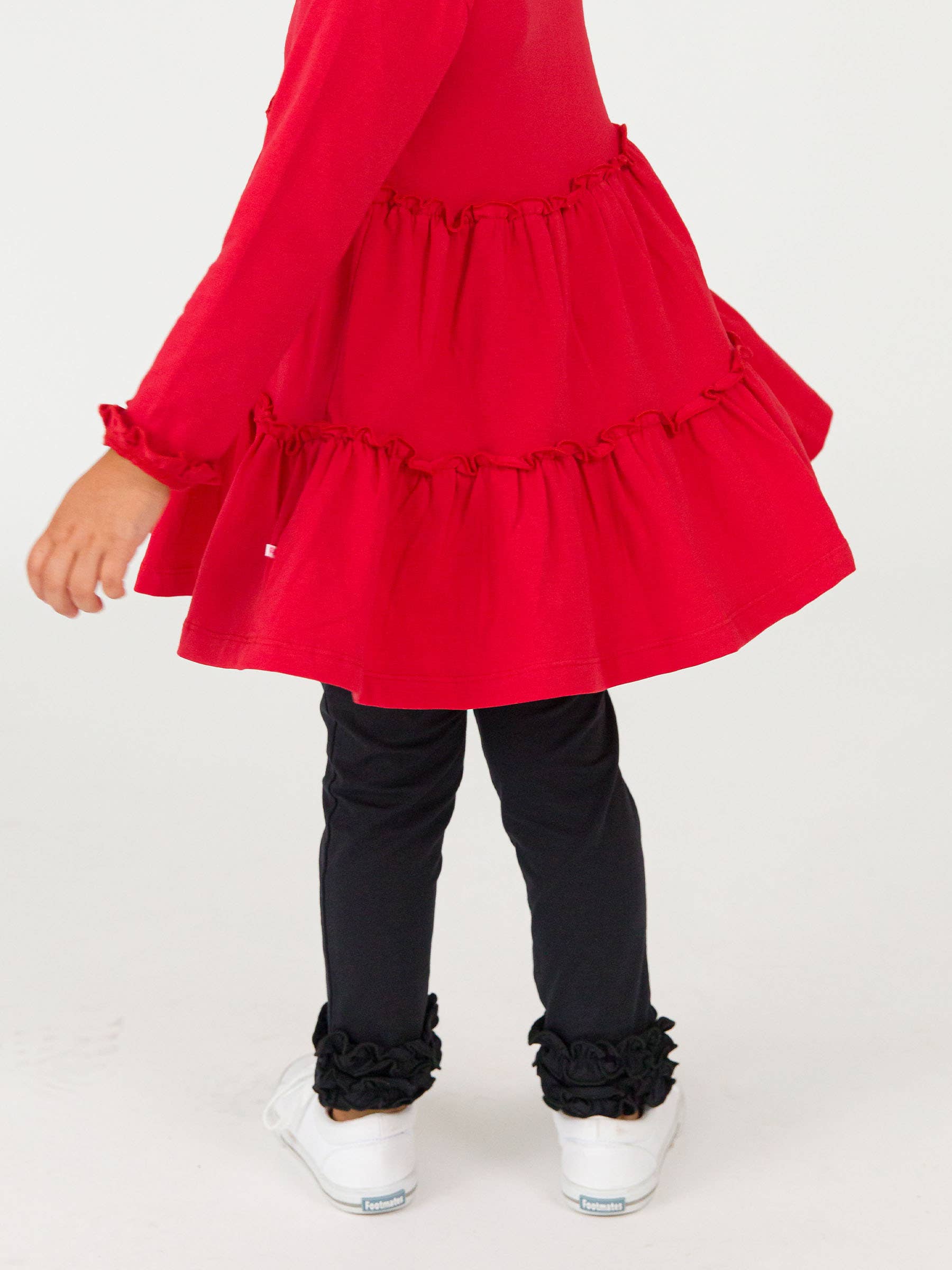 Girls Red Knit Ruffle Tiered Tunic Top for wholesale on Faire4