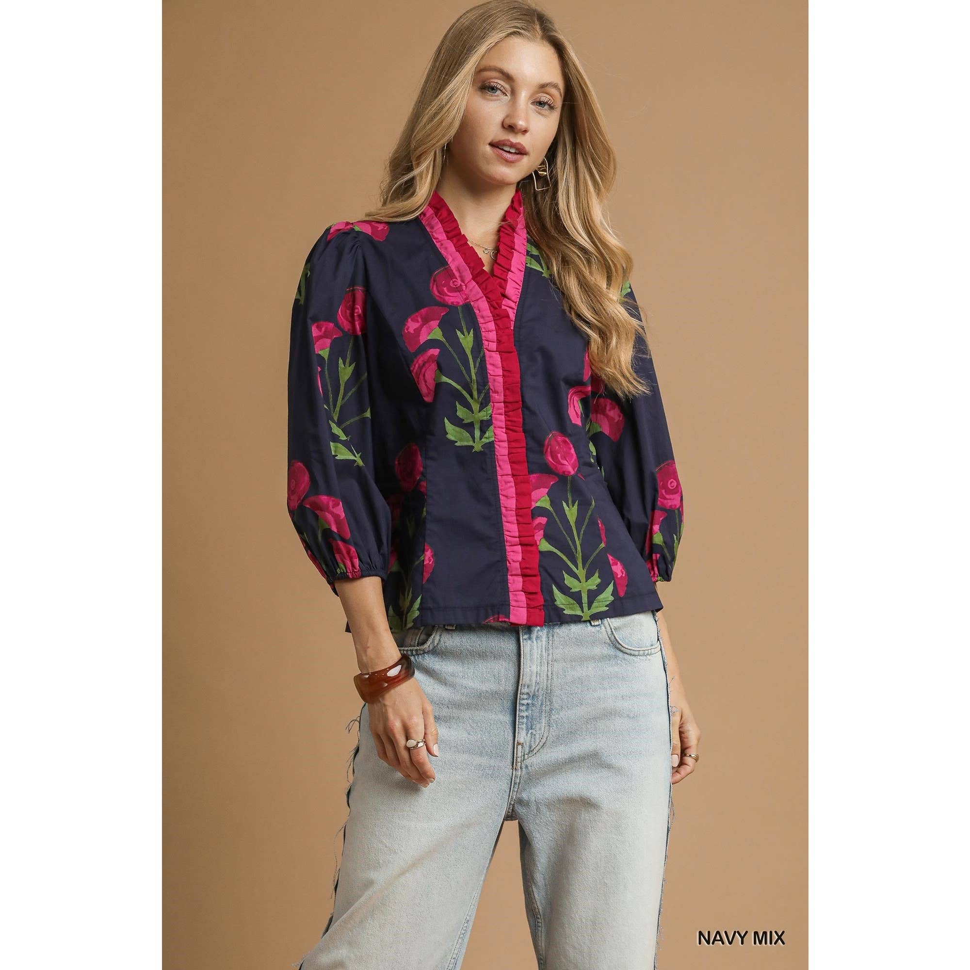 STYLE USA - Vente Tunique – femme - Haut à volants à imprimé floral10