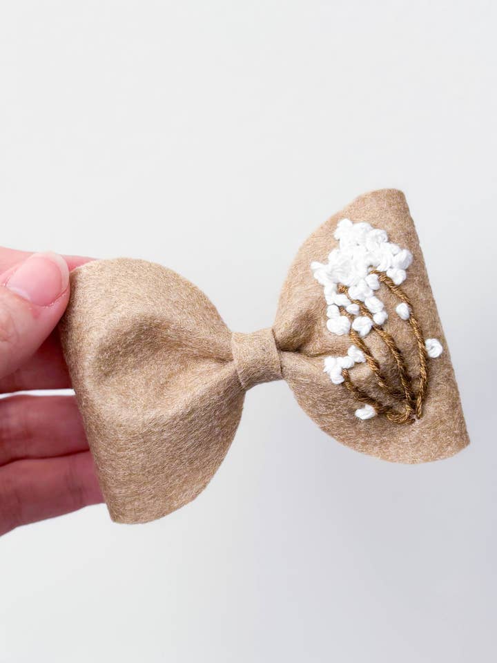 Neutral Light Brown Felt Floral Hair Bow for wholesale by Four Sister Bows