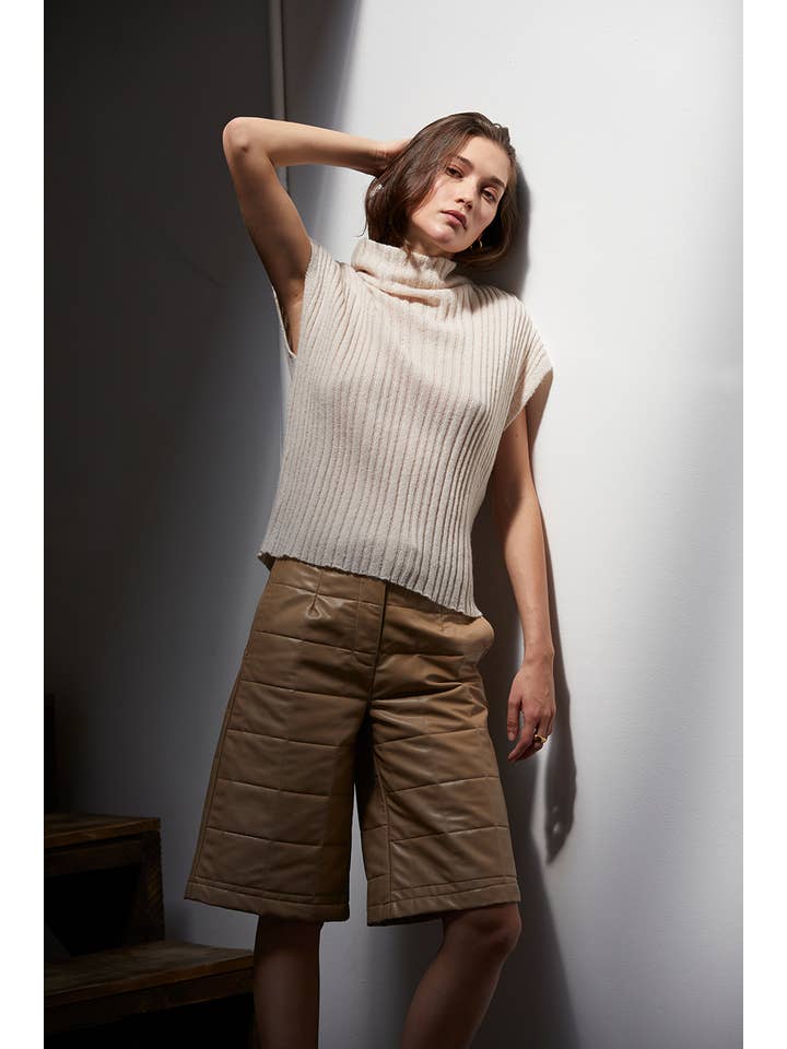 BEIGE CP8184 - Amanda Vegan Pu Leather Bermuda Quilted Shorts for wholesale on Faire8