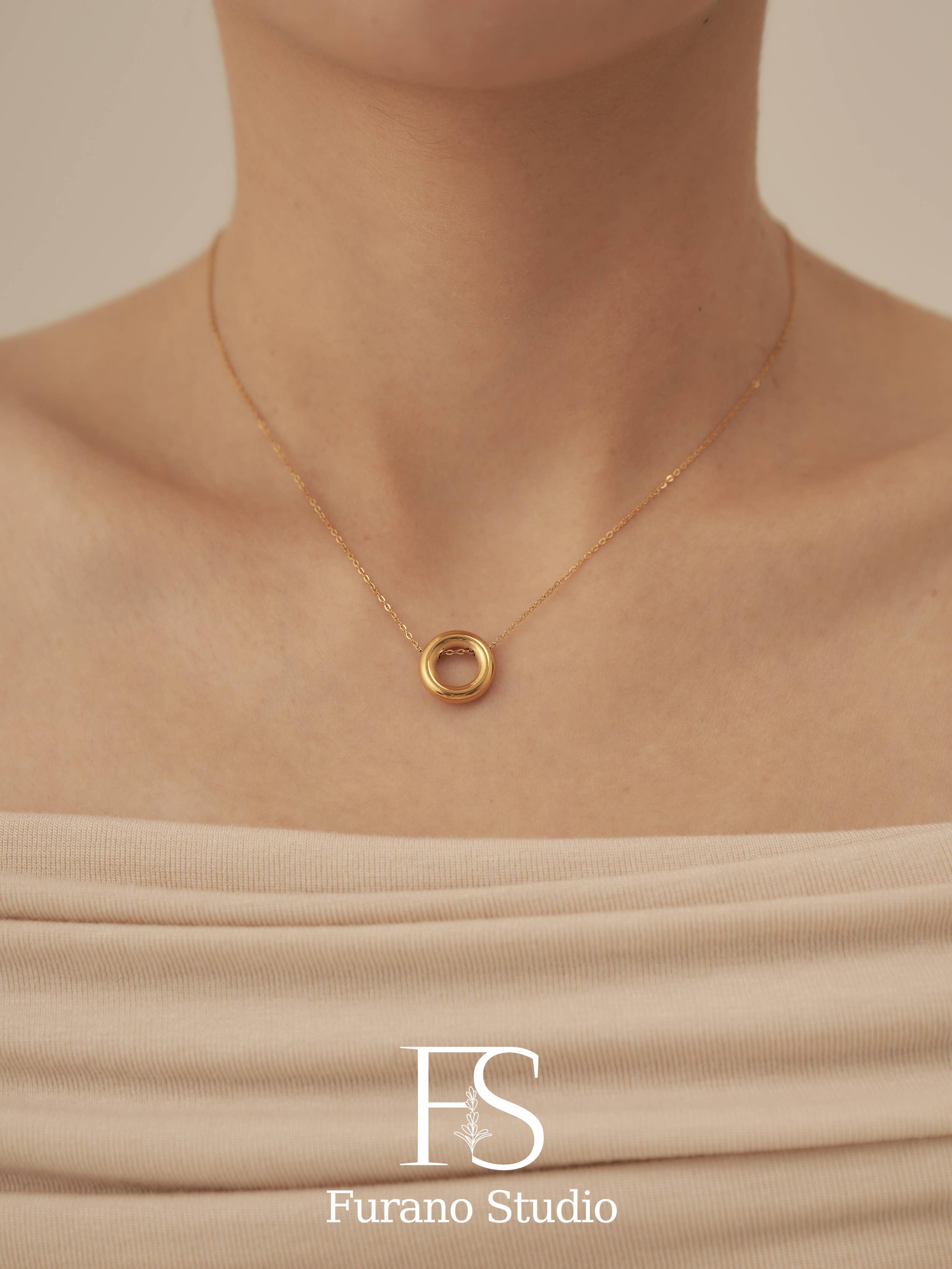 Furano Studio - Wholesale Pendant/Charm Necklace - 18K Gold Filled Circle necklace,Hollow round necklace3