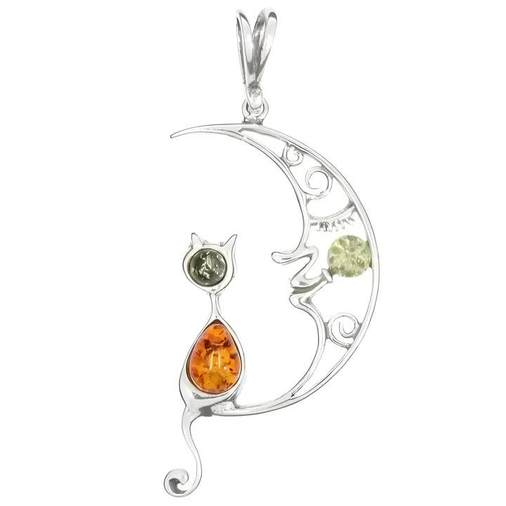 Gato na Lua Pingente Âmbar Multicolor por atacado de Amberman