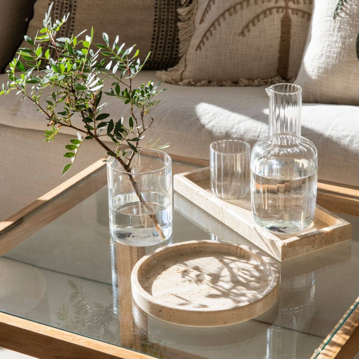 Andrea House – Bandeja decorativa por atacado – Bandeja redonda de mármore travertino3