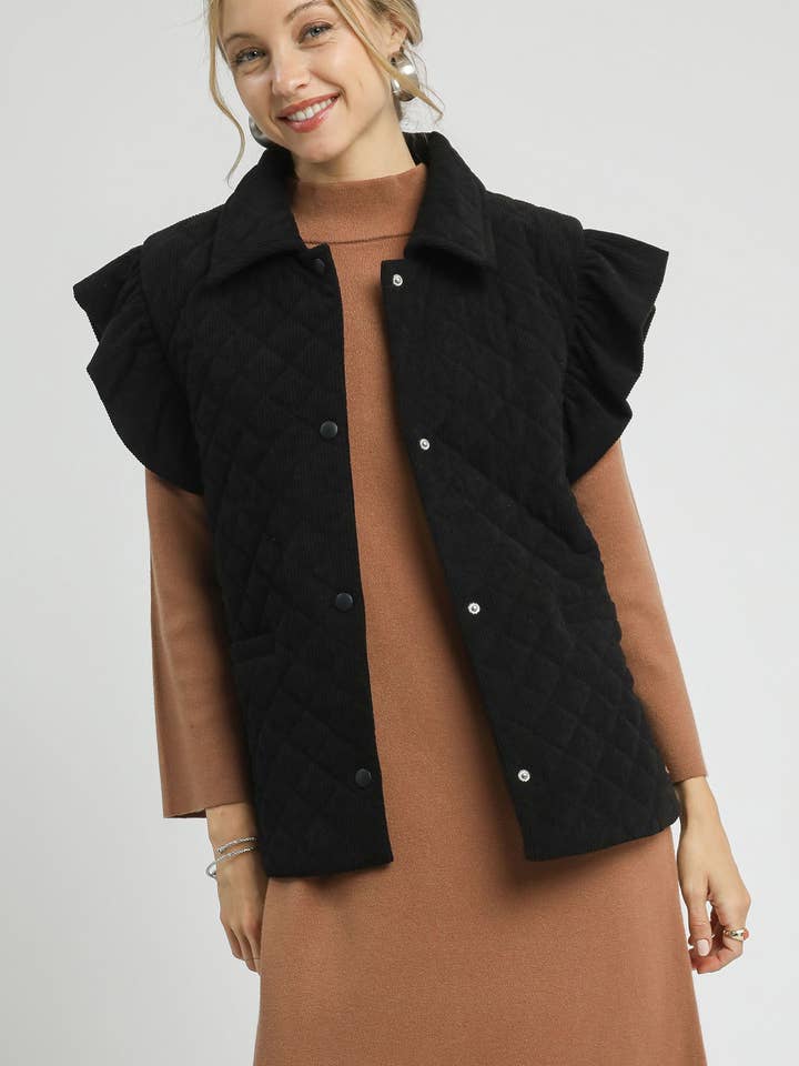 Fløjl Quiltet Vest med Flæseærmer for engroshandel hos Pink Irene Wholesale