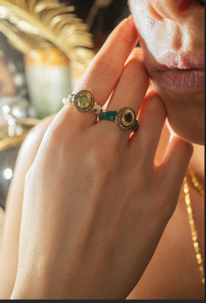 DIAPERIS - Wholesale Cocktail/Statement Ring - NELA RING GREEN ENAMEL AND EMERALD1
