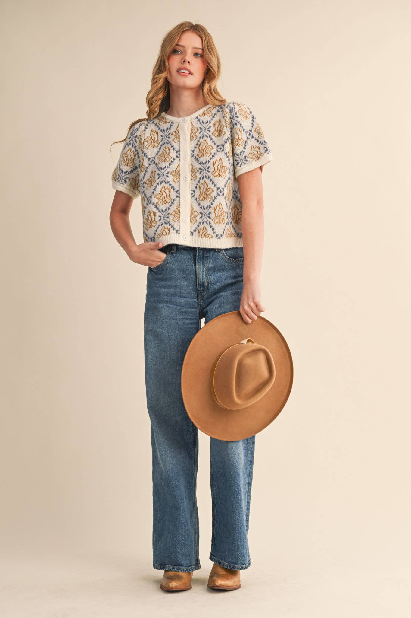 &MERCI - Wholesale Cardigan - Women's - FLORAL SHORT SLEEVE SWEATER CARDIGAN MSW1125820