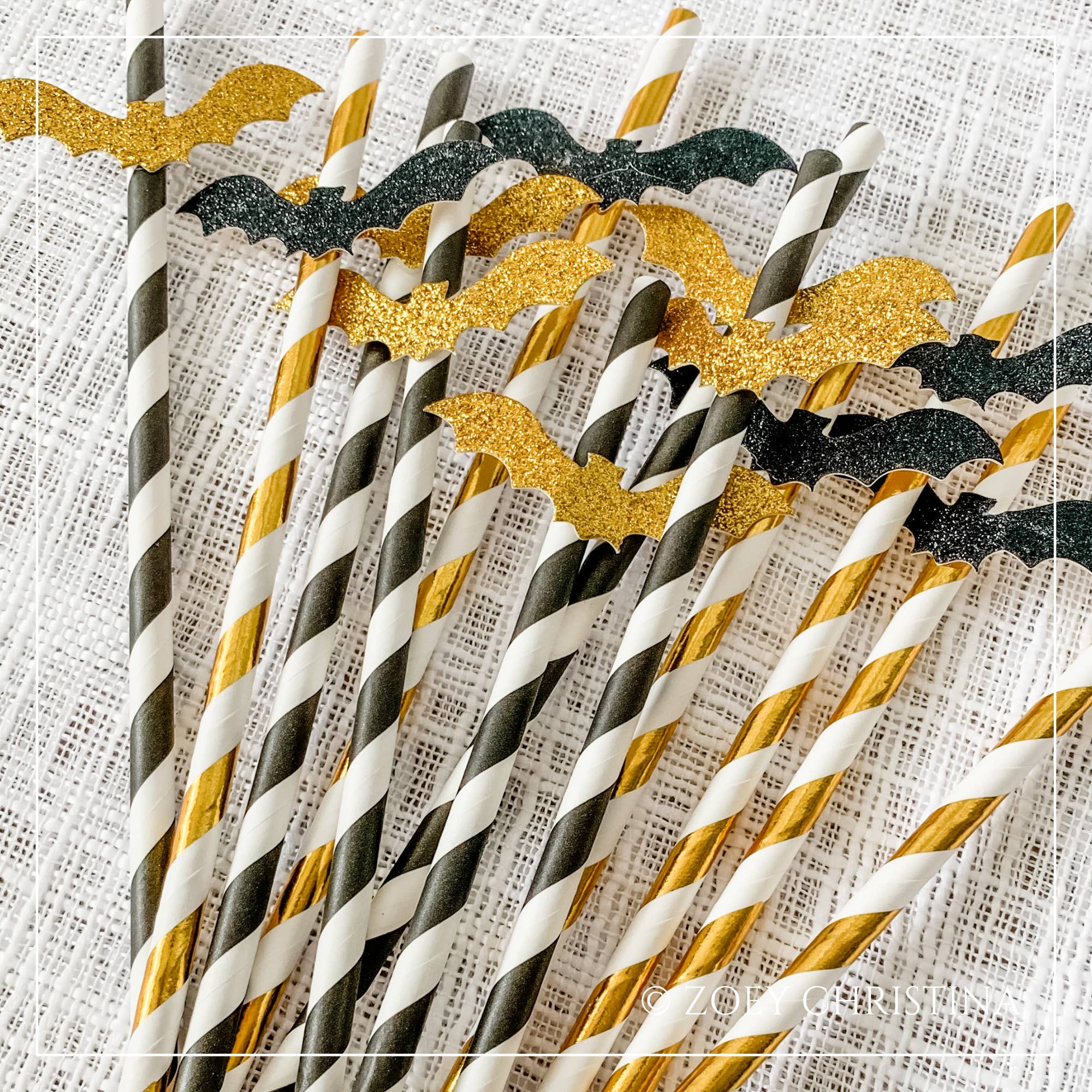 Zoey Christina – wholesale Drinking straw – Halloween Party Supplies 12 Pack - Glitter bat straws4