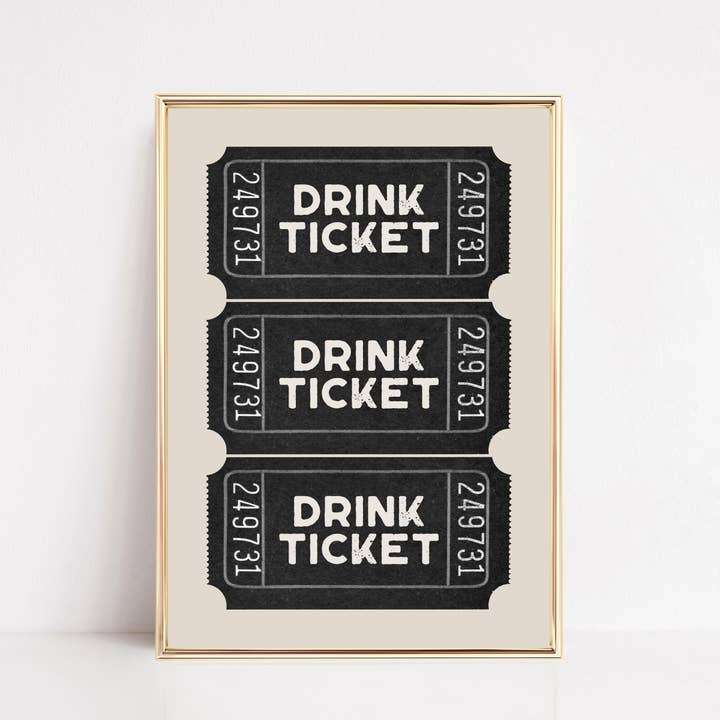 Bar Cart Wall Art Print | Black Drink Ticket | Home Decor for wholesale by KIKIANDNIM