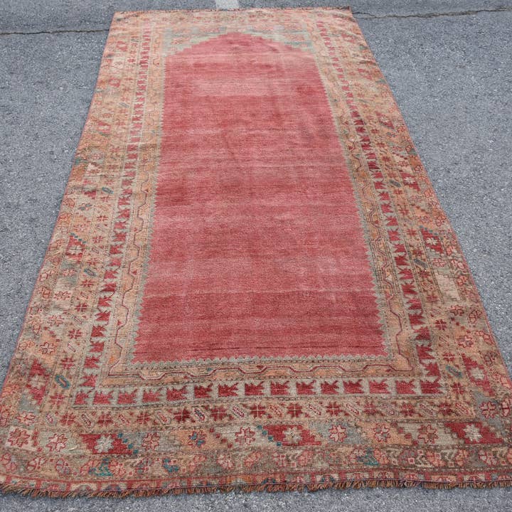 Alfombra Geométrica Roja Hecha a Mano, 4,7x10,1 Pies Estilo Clásico para venta al por mayor de Vintage Rugs Loom