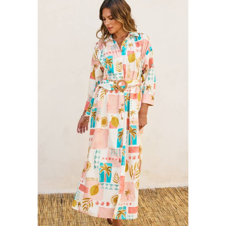 AMALFI COAST Moroccan Spring Buckled Belt Shirt Dress for wholesale on Faire