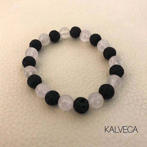 Pulsera de cuarzo rosa y perlas de lava para venta al por mayor de Kalveca