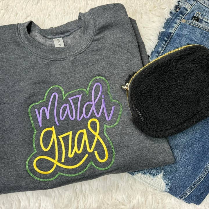 Mardi Gras Embroidery Fleece for wholesale by MidWest Tees