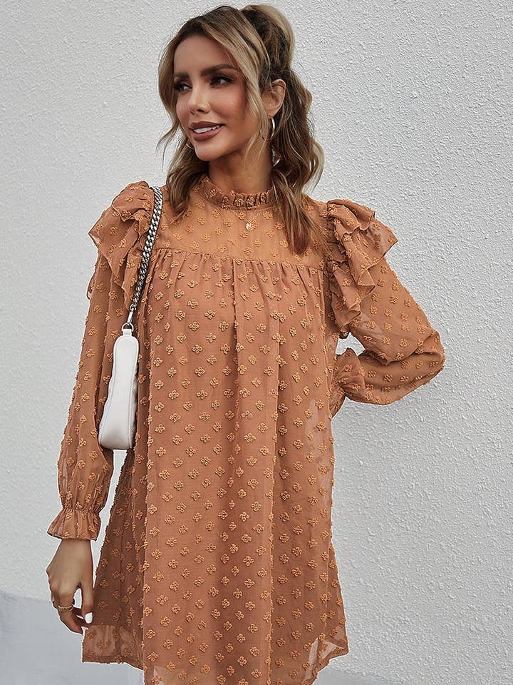 Supreme Fashion - Vendita all'ingrosso Vestito - Donna - Abito ampio con collo alto e maniche a balze a pois svizzeri.0