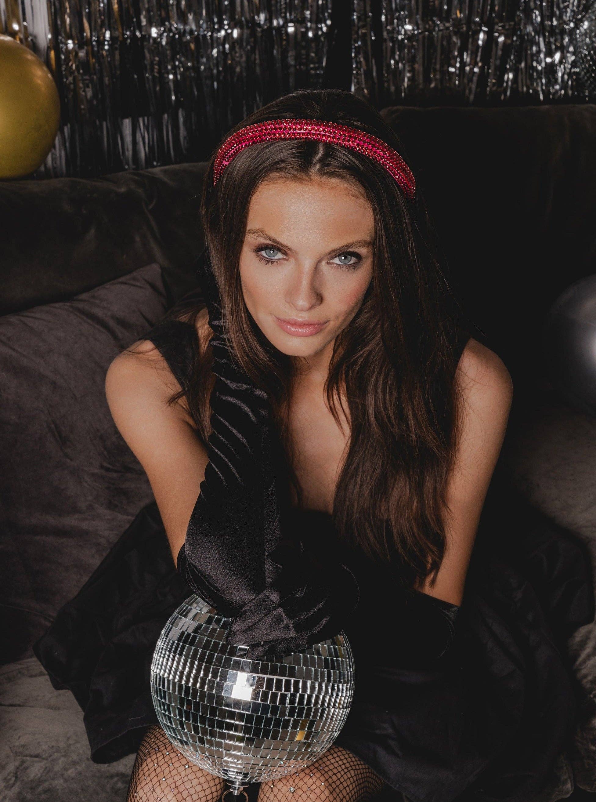 Skinny Rhinestone Headband in Pink for wholesale on Faire1