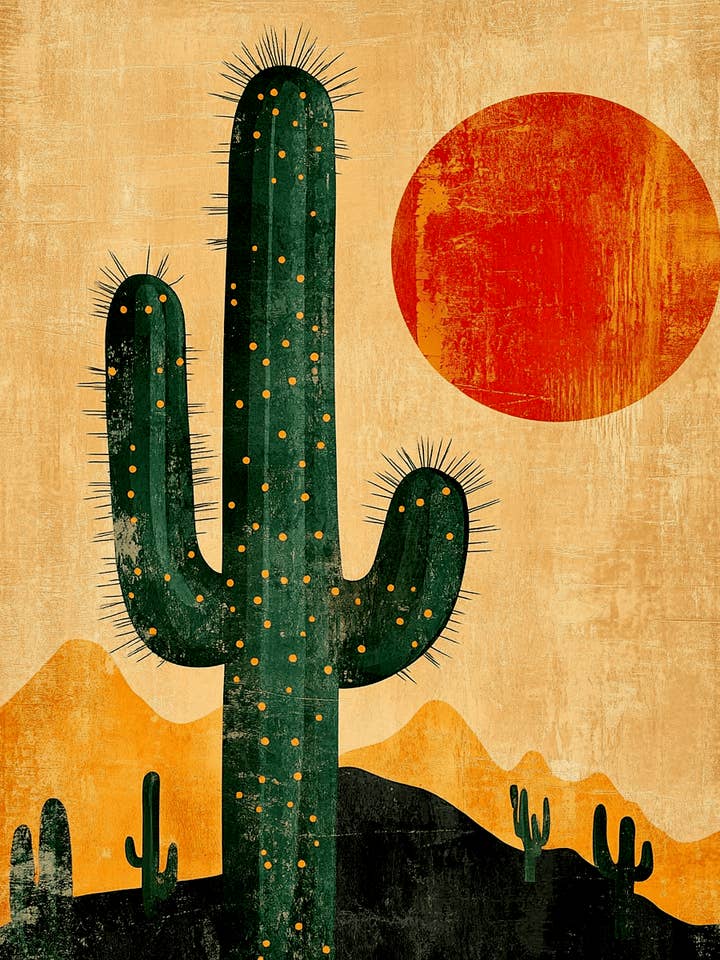 Antique Style Saguaro - Vintage Southwestern Decor Art Prints – 8″x10″ Artwork in 11″x14″ Mat for wholesale by Mowbi