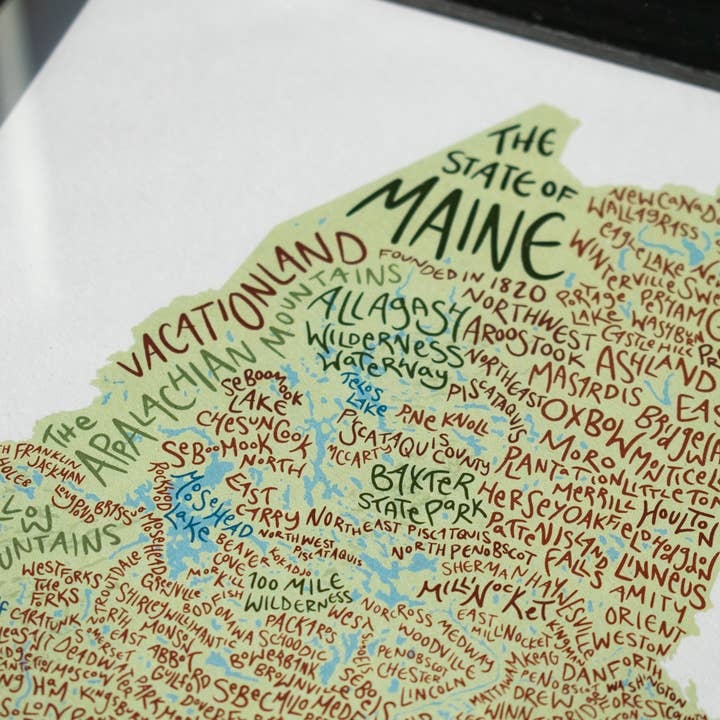 Abby Clark Creative - Wholesale Art Print - The State of Maine -Hand Lettered Typography 11x14 Art Print