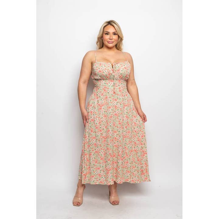 PLUS STØRRELSE MIDIKJOLE MED BLOMSTERBÅND FORAN EN LINJE for engroshandel hos Curve Market