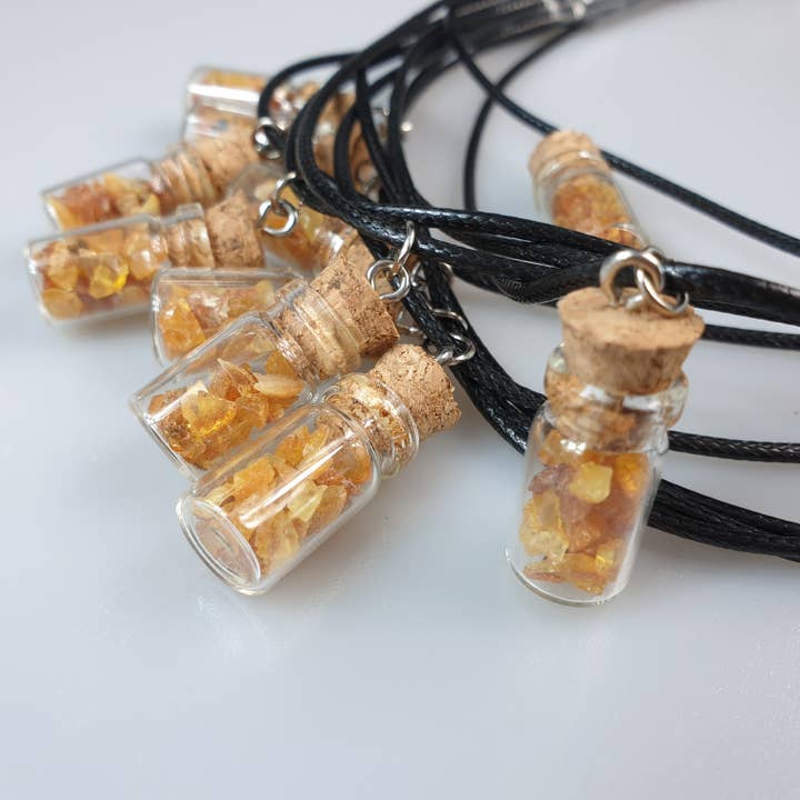 pendant necklace glass botle with amber for wholesale by AmberLithuania
