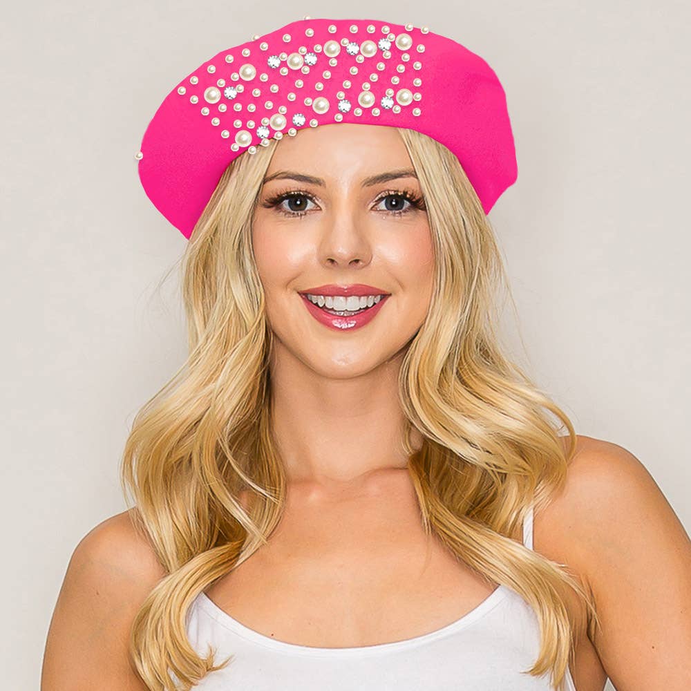 Sensibling Corp. - Wholesale Beret - Women's - Pearl Stone Cluster Embellished Wool Beret Hat1