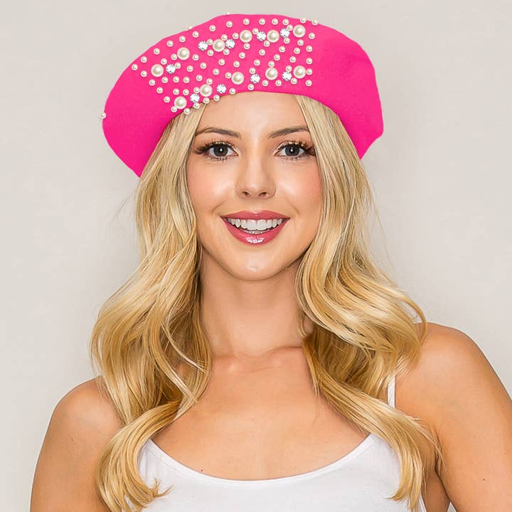 Sensibling Corp. - Wholesale Beret - Women's - Pearl Stone Cluster Embellished Wool Beret Hat1