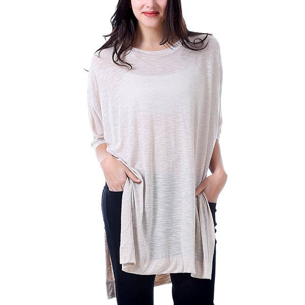 M2O: S/M Khaki Split Sides Shirt Tail T-Shirt for wholesale by Mad Style