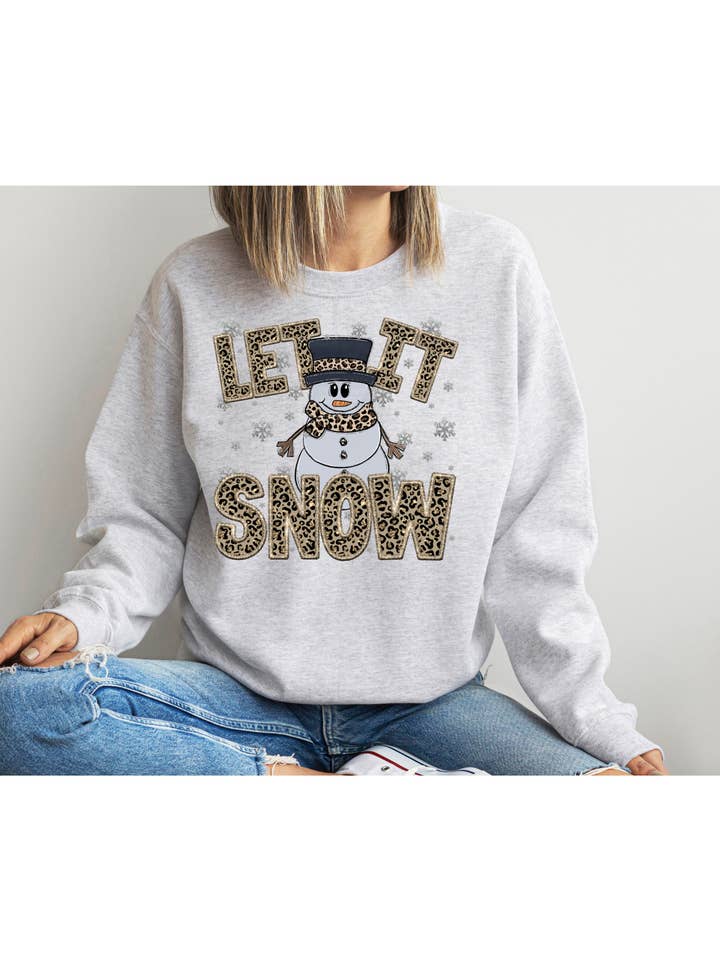 4 little hearts - Wholesale Sweatshirt - Women's - Let it snow leopard faux embroidered sweatshirt