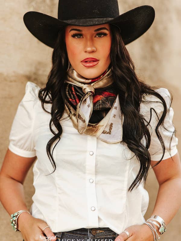 Black Aztec Boot stitch Cowboy Printed Wild Rag for wholesale by LUCKY & BLESSED