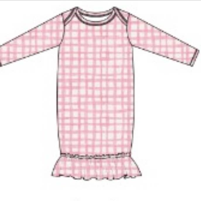 PINK PLAID BABY GIRL GOWN for wholesale by WEISINGER BAMBOO