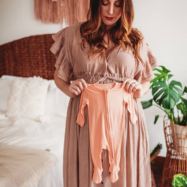 Blushing Pink Bamboo Baby Romper 2 Piece Set for wholesale on Faire9