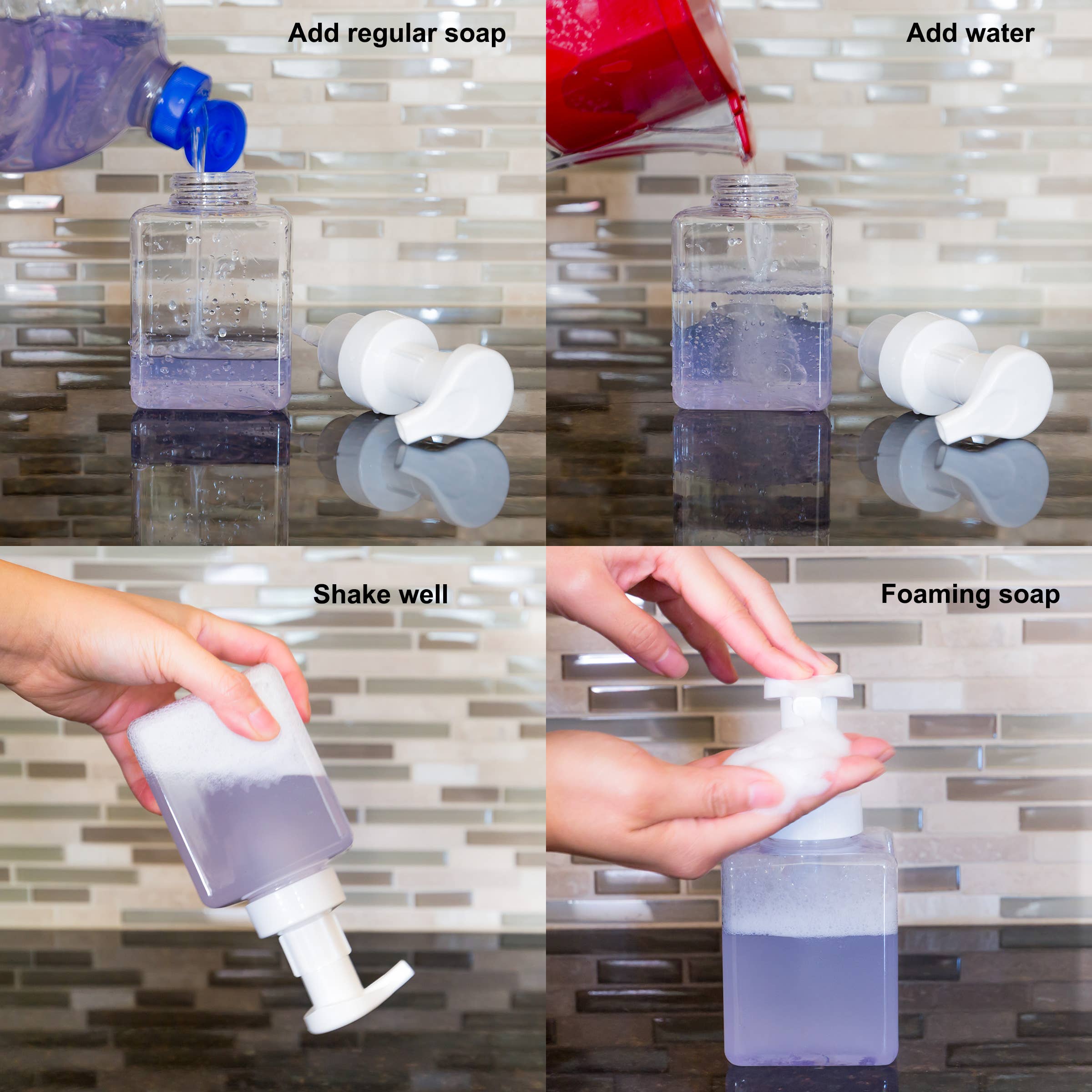 Youngever - Wholesale Soap Dispenser - Youngever 5 Pack 8OZ Plastic Square Pump Bottles - Clear3