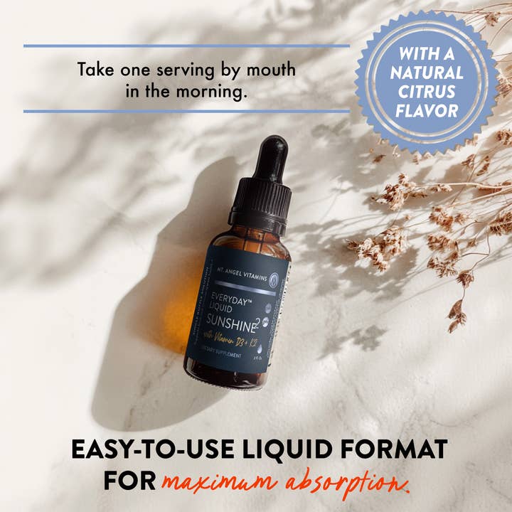 Mt. Angel Vitamins - Wholesale Oral Supplement/Vitamin - Mt. Angel Vitamins' Everyday Liquid Sunshine D3+K2 - 2 fl oz5