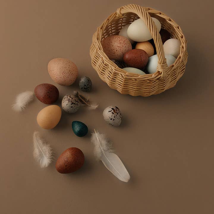 Moon Picnic - Wholesale Wood Toy - Kids - A Dozen Bird Eggs in a Basket2