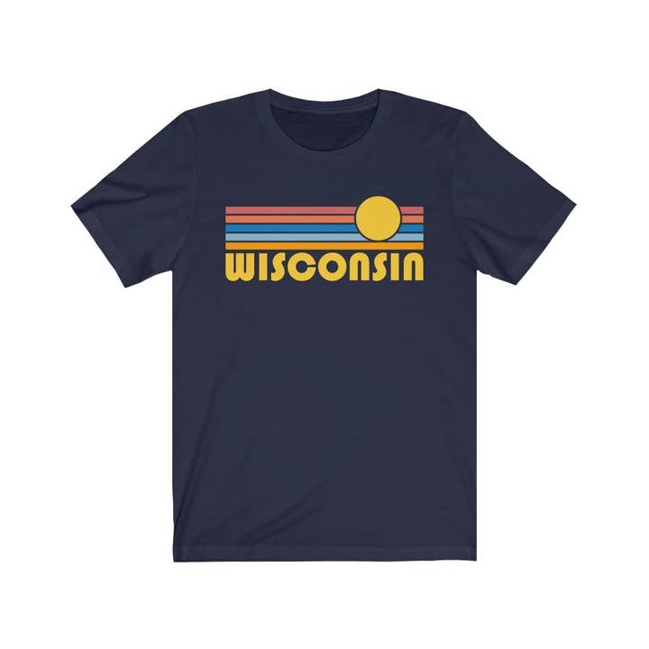 Hey Mountains - Wholesale Screen Printed T-Shirt - Unisex - Wisconsin T Shirt, Retro Sunrise Unisex Graphic Tee