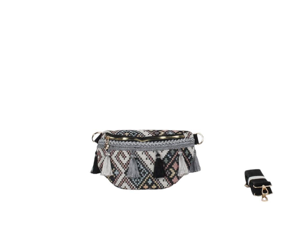 MIA LAROUGE - Wholesale Top handle bag – women's - WAIST BAG WITH FRINGED FRONT DETAILS