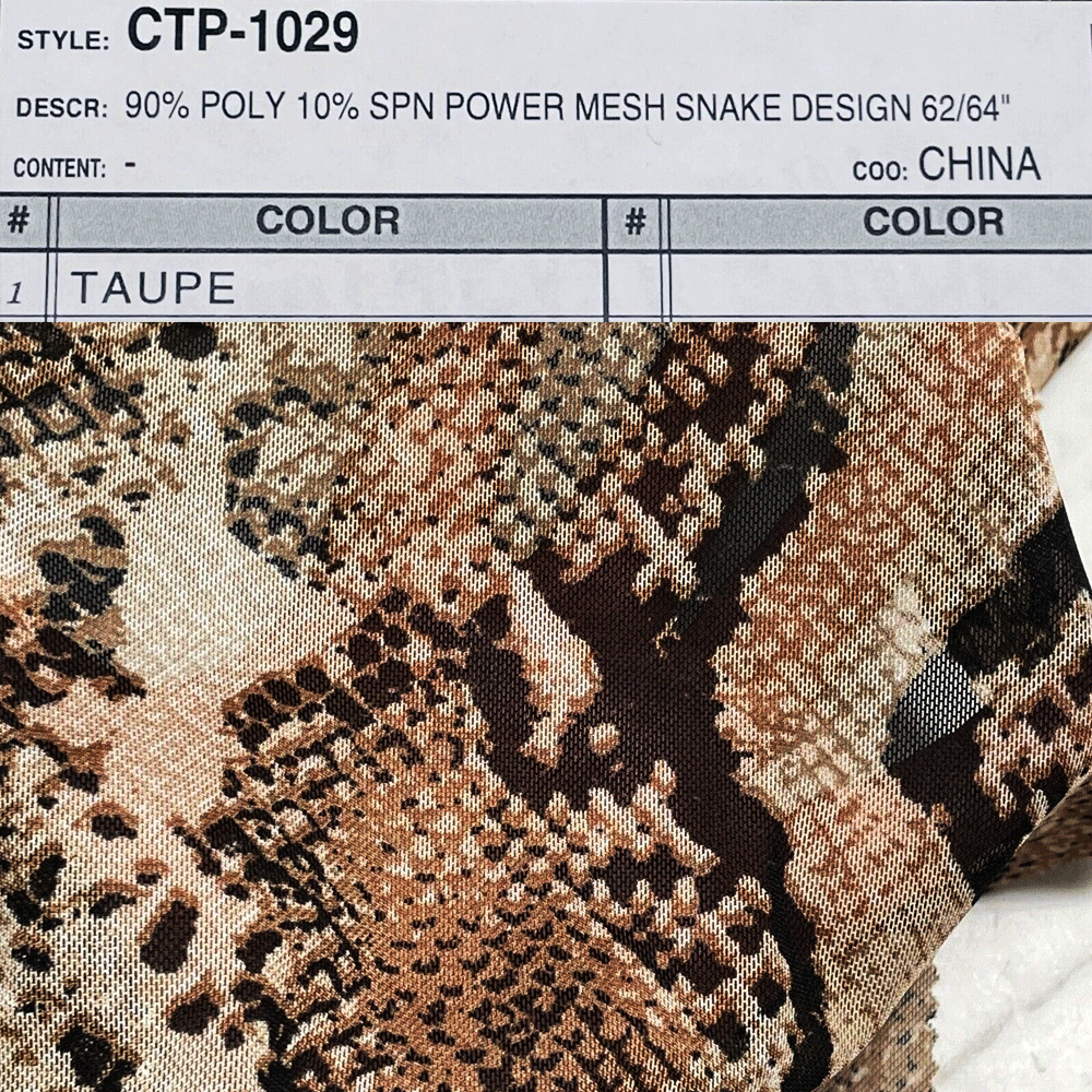 WeBaG N WeCoveR - Vente Tissu - Tissu Power Mesh imprimé en peau de serpent transparente1