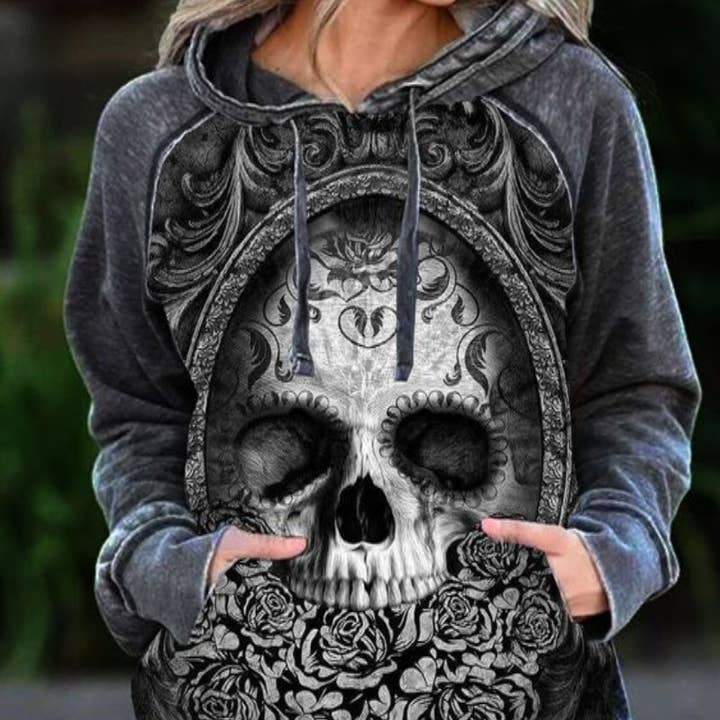 Trendiger Hoodie für Damen mit Punk-Skull-Aufdruck für den Großhandel von Tourtiwi