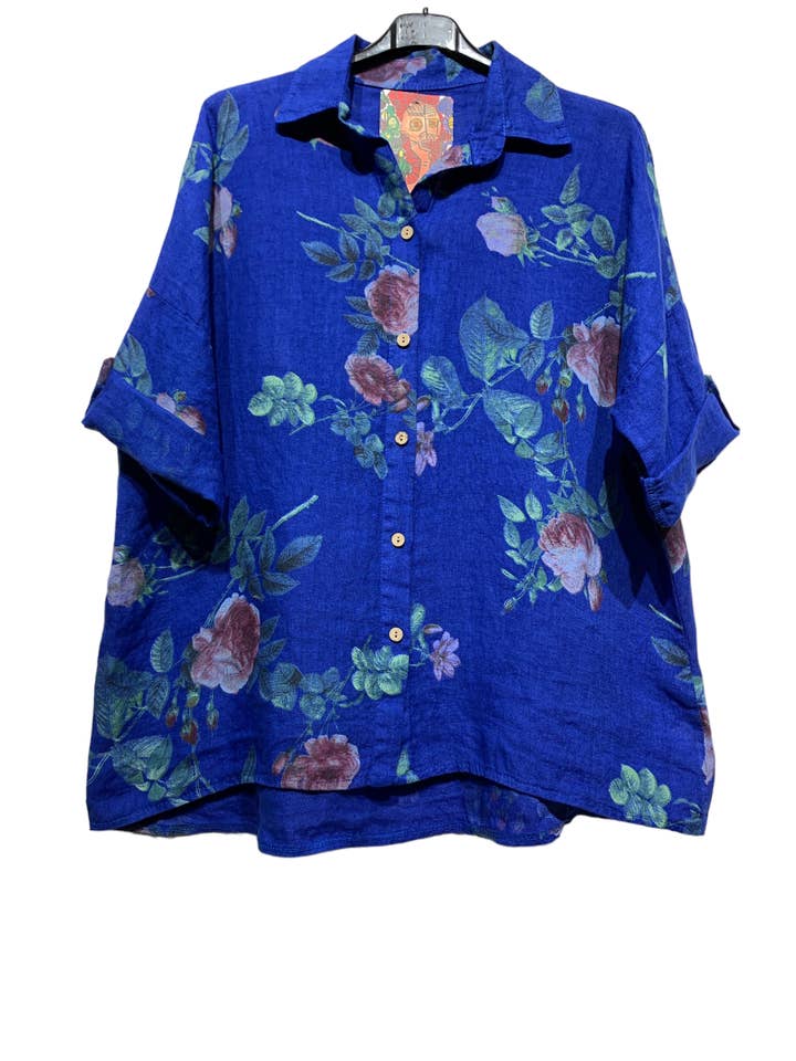 LINEN & COTTON HOUSE – wholesale Tröja med knappar – Dam – TUNIKA I 100% LINNE 5235 BLOMMOR