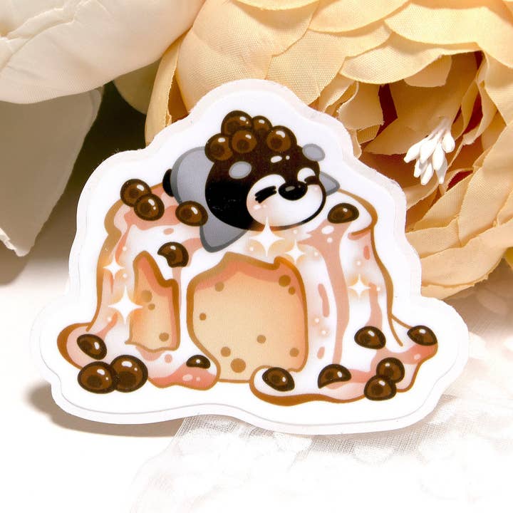 Aziatische Snacks Boba Lava Cake Penguin Glanzende Leuke Sticker voor wholesale door BeeluArt