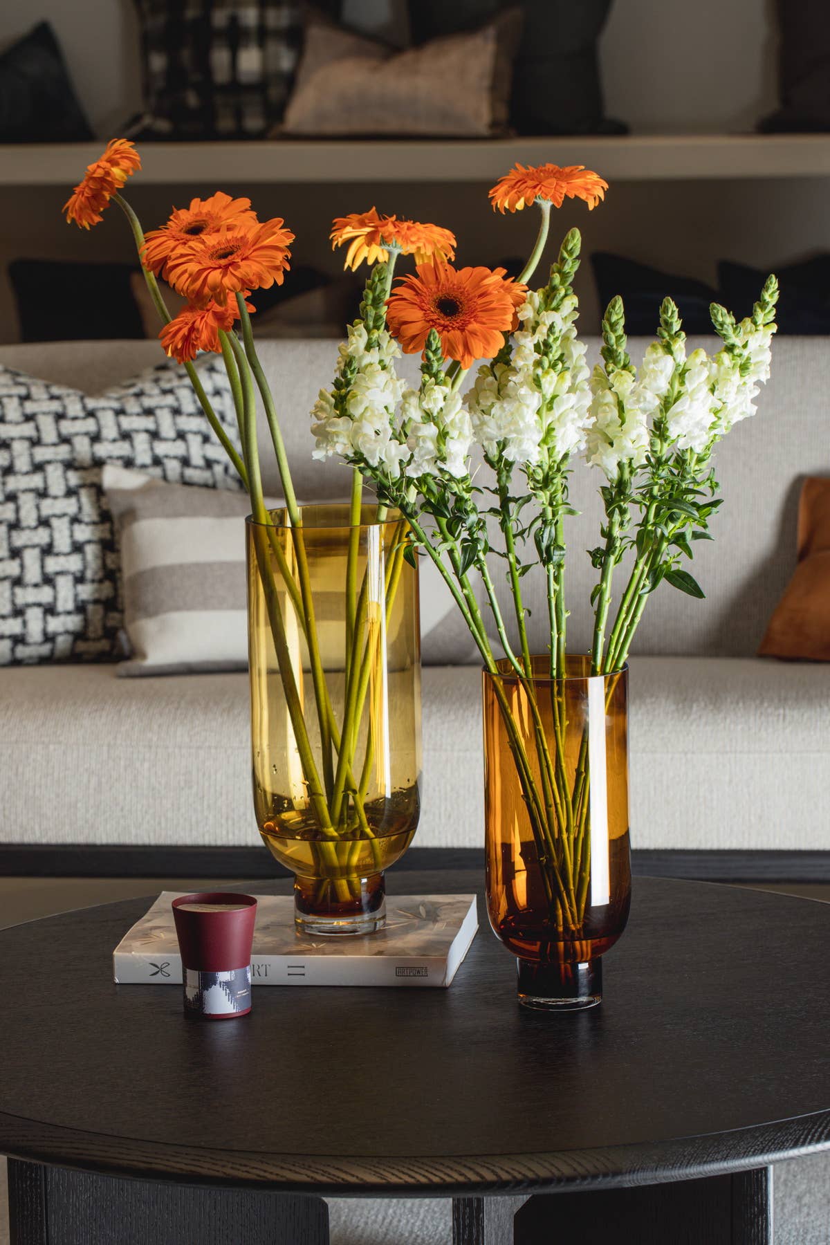 Element Accessories EU - Vente Vases - Vase en verre moderne de luxe, ambre et gris, modèles OMAHA 36 et 28 cm5