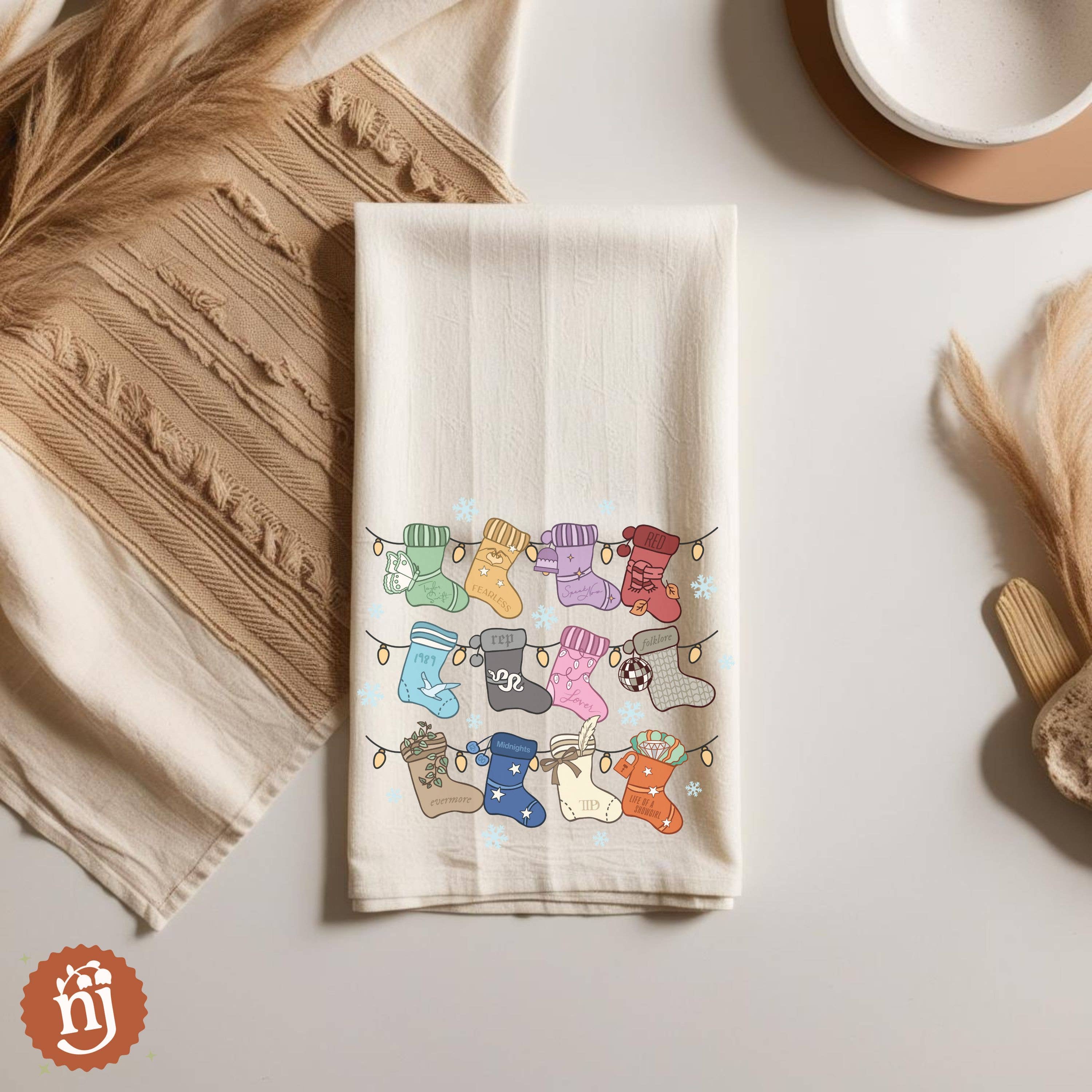 Nearly June Design Co - Wholesale Tea Towel - Eras Inspired Christmas Stockings Tea Towel2