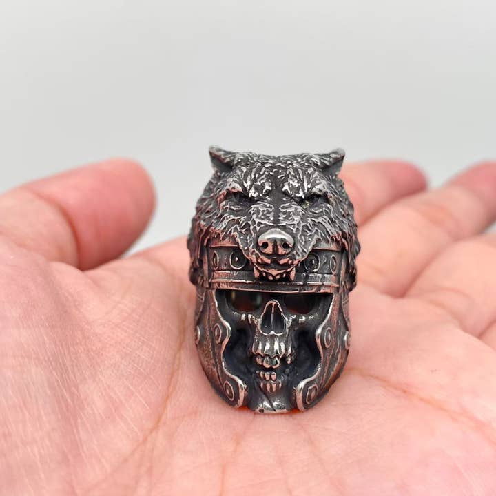Mio Queena - Wholesale Cocktail/Statement Ring - Viking Skull Wolf Head Helmet Stainless Steel Ring - MJ/MR1