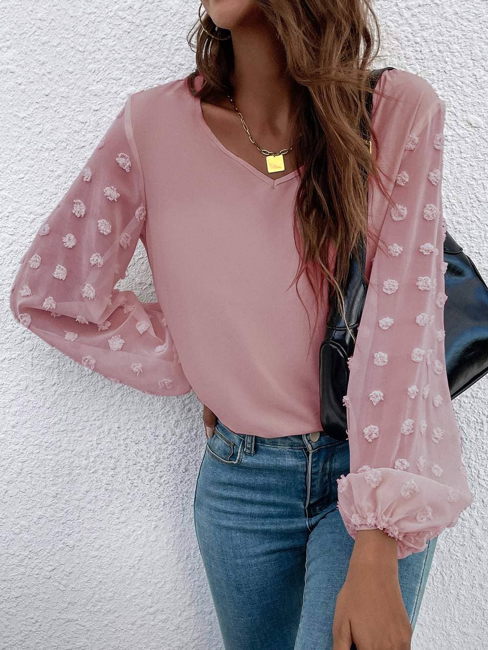 Fashion Combination - Wholesale Blouse - Women's - swiss dot bishop sleeve blouse4