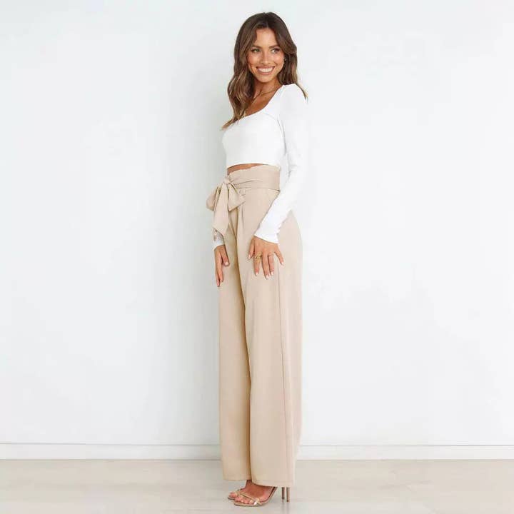 Suhkasana - Wholesale Pants - Women's - Women's Wide-Leg Trousers with Belt Casual Commuter Pants17