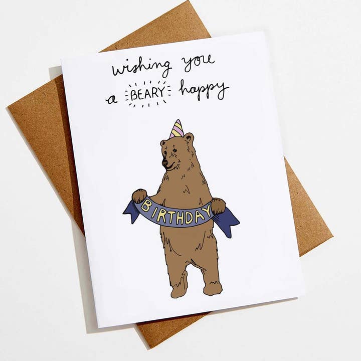 Bear Happy Birthday Card - Pun Greeting Card for wholesale by Aviate Press