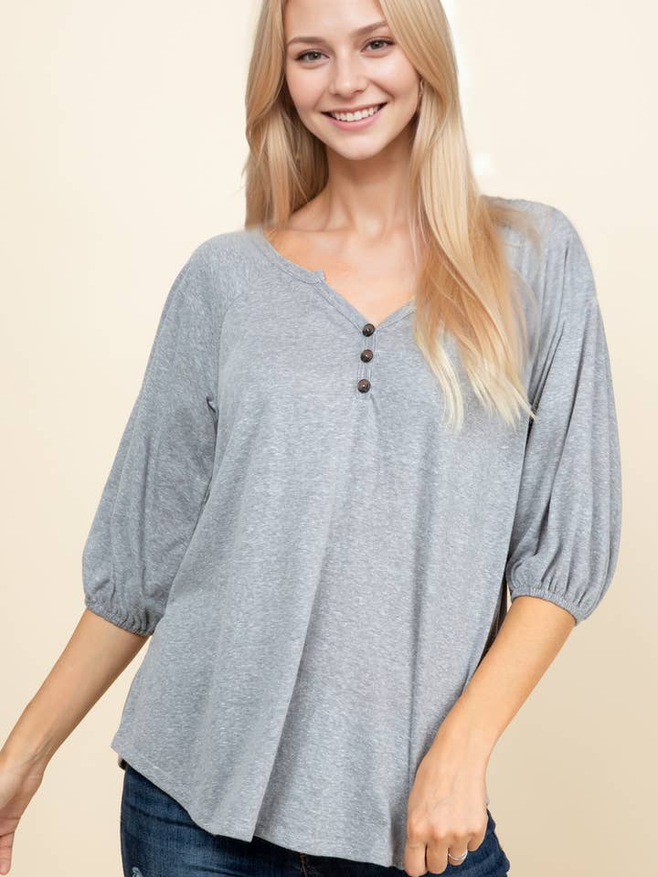 Haut uni à manches 3/4 avec boutons décoratifs 10652TQ81C pour la vente par A.gain