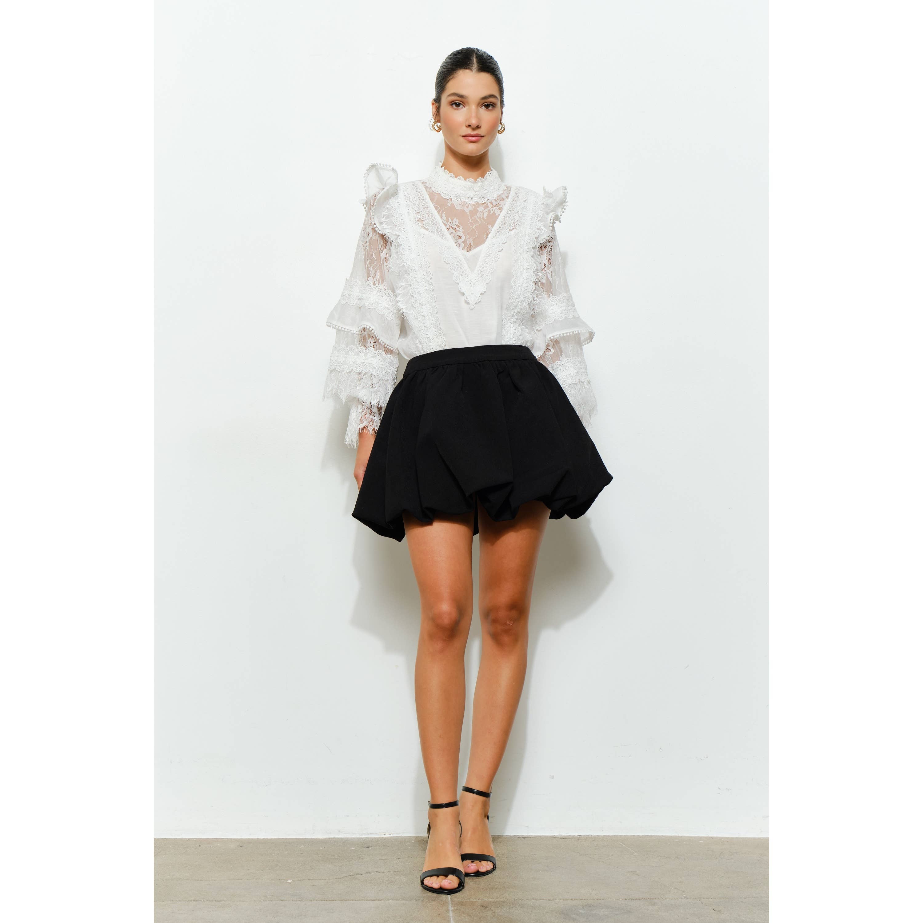 INA - Venta al por mayor Falda - Mujer - Minifalda de cintura alta con dobladillo de burbuja estructurada11