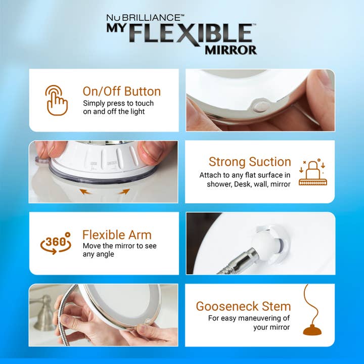 Gotham Steel/Granitestone - Wholesale Vanity Mirror - My Flexible LED-Illuminated Mirror 5x Magnification4