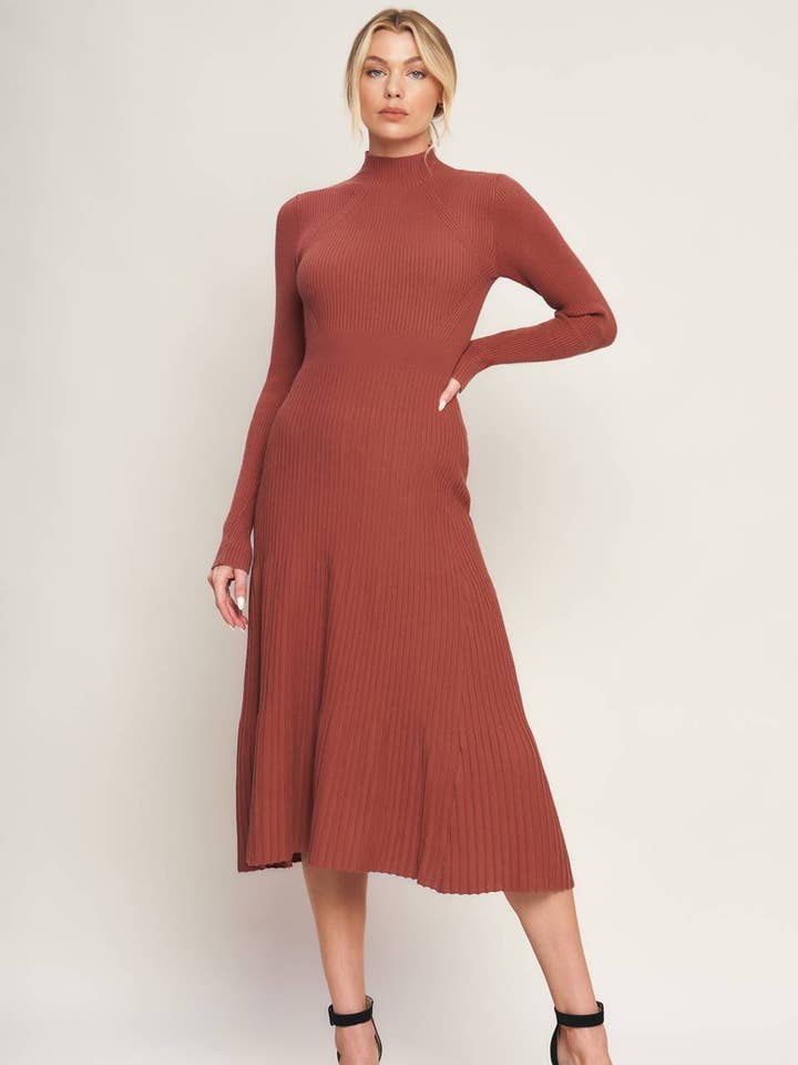 Vestido de malha tipo camisola - ISW5055 FERRUGEM por atacado de FLYING TOMATO