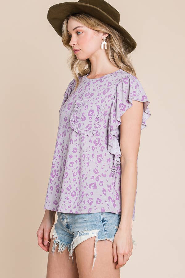 BUCKETLIST OUTLET - Wholesale Blouse - Women's - T1713A OUTLET SALE Animal Print Flutter Sleeve Top9