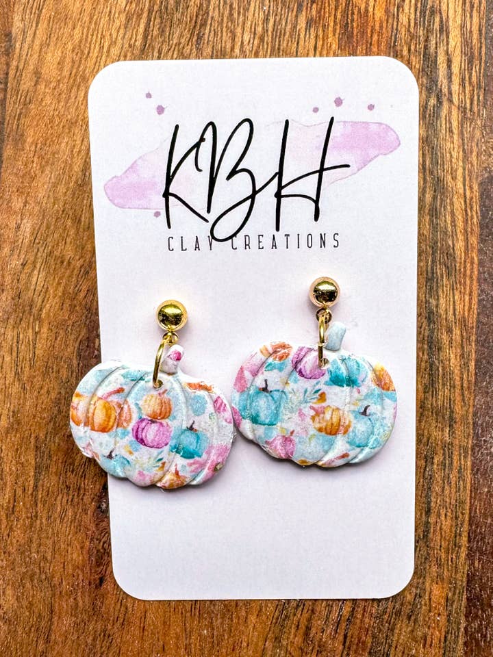 Preppy Pumpkin Dangle Clay Earrings for wholesale by KBH CREATIONS